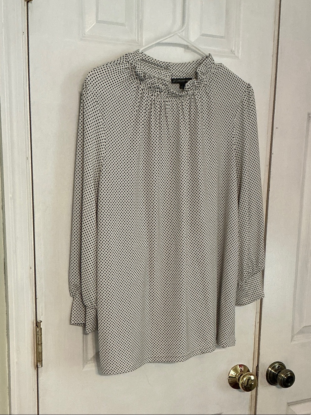 Adrianna Papell White Blouse with Black Polka Dots